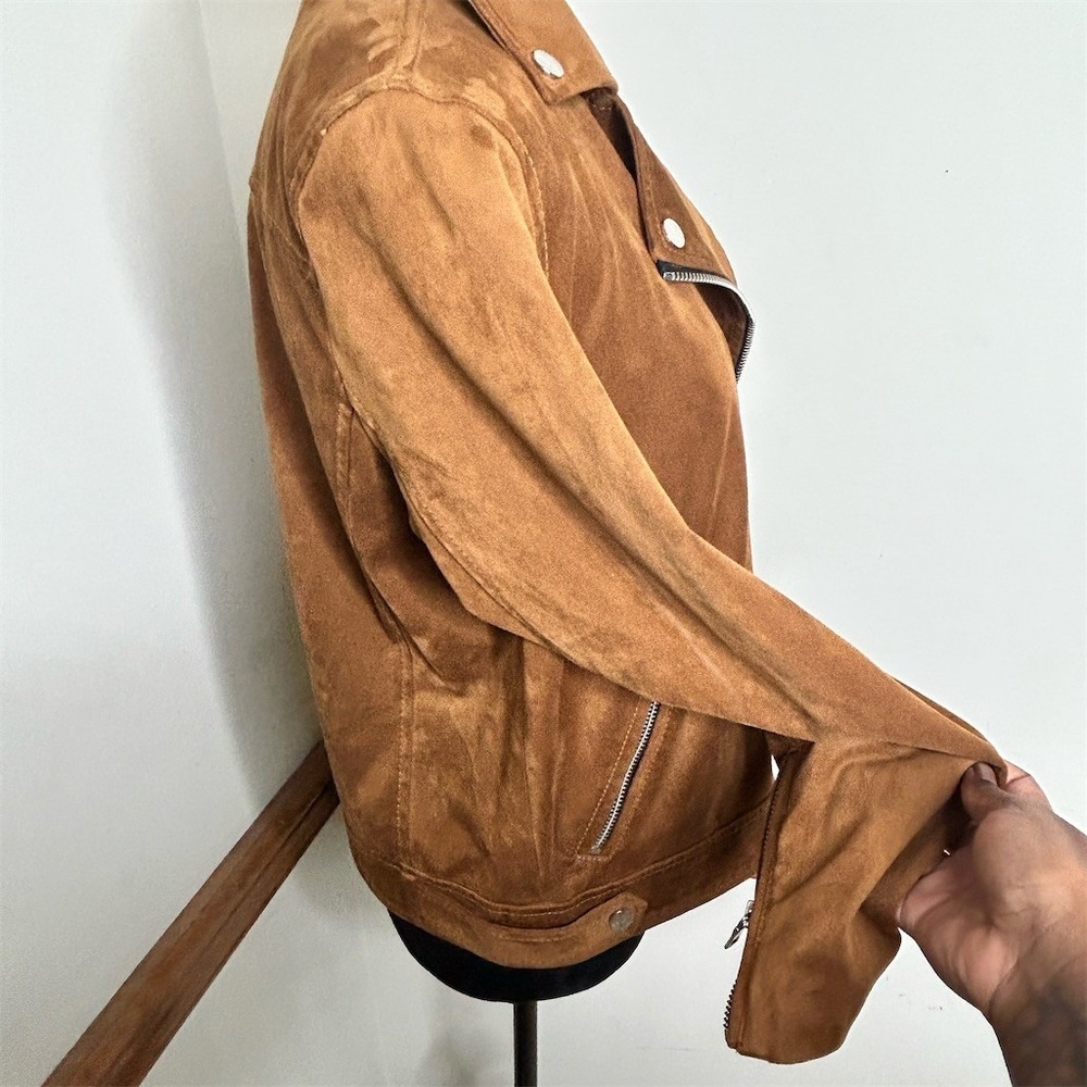 LOFT Moto Jacket Womens Medium Petite Tan‎ Camel Asym Zip Biker - Picture 4 of 10